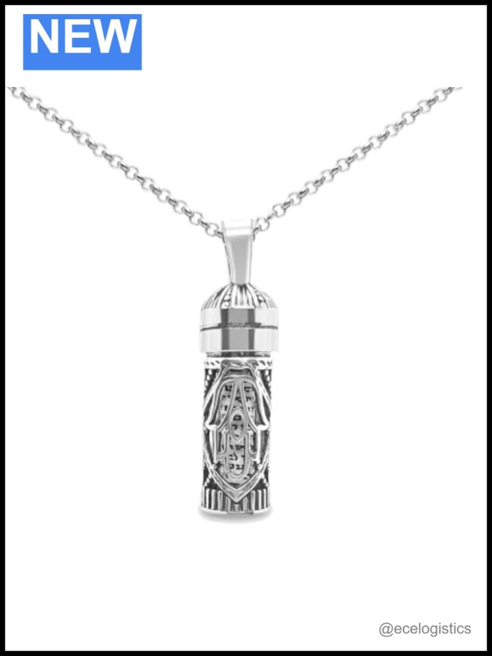Sterling Silver Mezuzah Hamsa Necklace 925 Jewish Protection Pendant